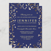 金ゴールドおよび海軍紙吹雪のヴィンテージの誕生会 招待状 (正面/裏面)