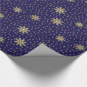 金ゴールドおよび海軍雪片の休日 ラッピングペーパー (角)
