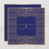 金ゴールドおよび濃紺の線条細工の結婚式招待状 招待状 (正面/裏面)