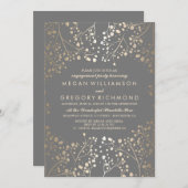 金ゴールドおよび灰色のベビーの呼吸婚約パーティ 招待状 (正面/裏面)
