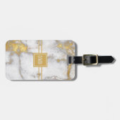 金ゴールドおよび灰色の大理石パターンモノグラム ラゲッジタグ (正面横)