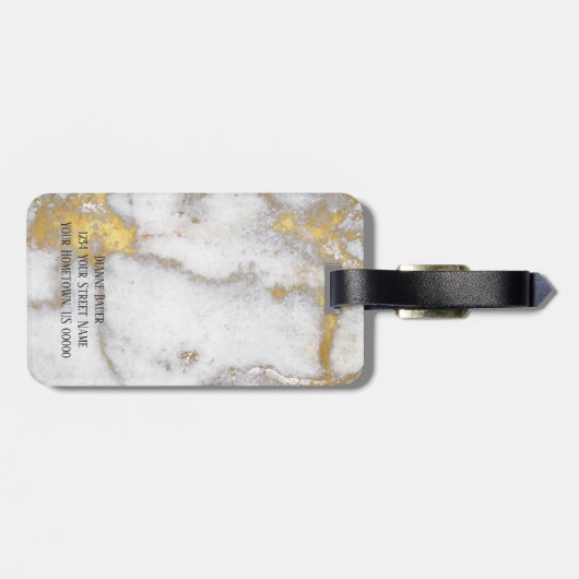 金ゴールドおよび灰色の大理石パターンモノグラム ラゲッジタグ (裏面横)