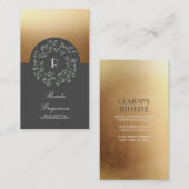 金ゴールドおよび灰色の花のベビーの呼吸リースのモノグラム 名刺 (正面/裏面)
