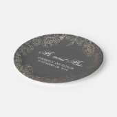 金ゴールドおよび灰色の花のリースのヴィンテージの結婚 ペーパープレート (アングル)