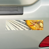 金ゴールドおよび現金 バンパーステッカー (車上)