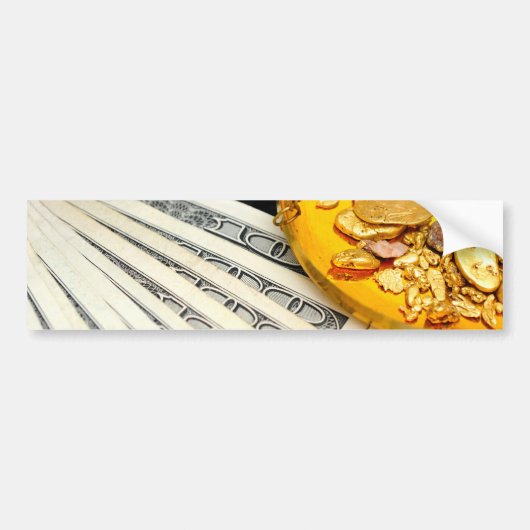 金ゴールドおよび現金 バンパーステッカー (正面)