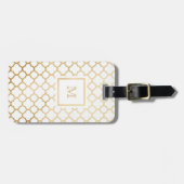 金ゴールドおよび白いクローバーの荷物のラベル ラゲッジタグ (正面横)