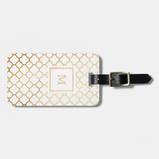 金ゴールドおよび白いクローバーの荷物のラベル ラゲッジタグ (正面横)