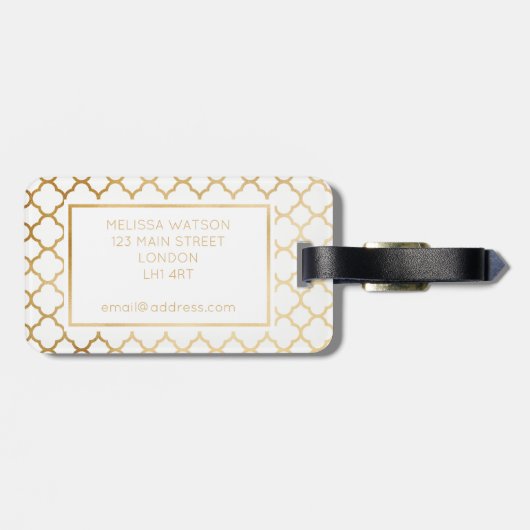 金ゴールドおよび白いクローバーの荷物のラベル ラゲッジタグ (裏面横)