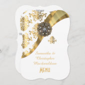 金ゴールドおよび白いダマスク織の結婚式メニュー メニュー (正面/裏面)