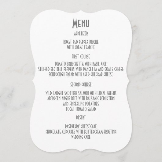 金ゴールドおよび白いダマスク織の結婚式メニュー メニュー (裏面)