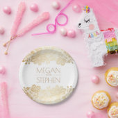 金ゴールドおよび白いレースの花のエレガントな結婚式 ペーパープレート (パーティー)