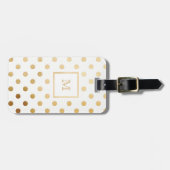 金ゴールドおよび白い水玉模様の荷物のラベル ラゲッジタグ (正面横)