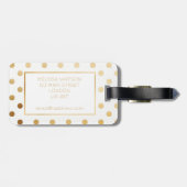 金ゴールドおよび白い水玉模様の荷物のラベル ラゲッジタグ (裏面横)