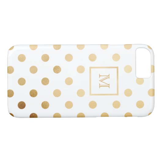 金ゴールドおよび白い水玉模様の電話箱 Case-Mate iPhoneケース (裏面(横))