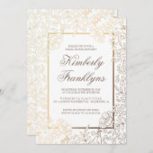 金ゴールドおよび白い花のヴィンテージのブライダルシャワー 招待状 (正面/裏面)