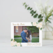 金ゴールドおよび白い花の写真は日付カードを救います セーブザデート (スタンド正面)