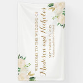 金ゴールドおよび白い花の結婚式の旗の装飾 横断幕 (縦)