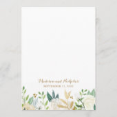 金ゴールドおよび白い花の結婚式メニューカード メニュー (裏面)