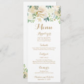 金ゴールドおよび白い花の結婚式メニュー棚カード メニュー (正面/裏面)