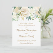 金ゴールドおよび白い花の結婚披露宴プログラム プログラム (スタンド正面)