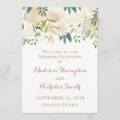 金ゴールドおよび白い花の結婚披露宴プログラム プログラム (正面)