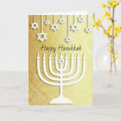 金ゴールドおよび白い（ユダヤ教）メノラー幸せなハヌカー カード (黄色い花)