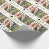 金ゴールドおよび白い、卒業生の帽子、写真の卒業 ラッピングペーパー (角)