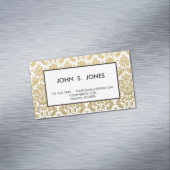 金ゴールドおよび白くエレガントなダマスク織パターン マグネット名刺 (インサイチュ)