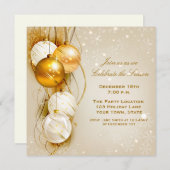 金ゴールドおよび白のオーナメントの休日の招待状 招待状 (正面/裏面)