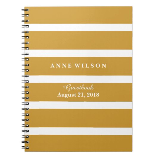 金ゴールドおよび白のストライプの背景の螺線形 ノートブック (正面)