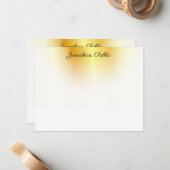 金ゴールドおよび白エレガント書付きスクリプト文字 ノートカード (正面/裏面インサイチュ)