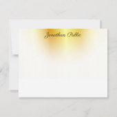 金ゴールドおよび白エレガント書付きスクリプト文字 ノートカード (裏面)