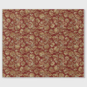 金ゴールドおよび白グリッターフローラダマスクパターン ラッピングペーパー (フラット)