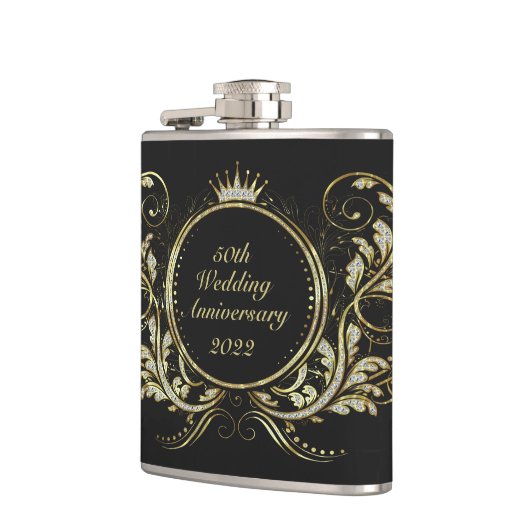 金ゴールドおよび白フェイクグリッターフローラフレーム フラスク (左)