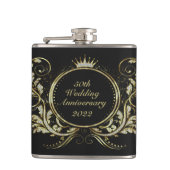 金ゴールドおよび白フェイクグリッターフローラフレーム フラスク (正面)