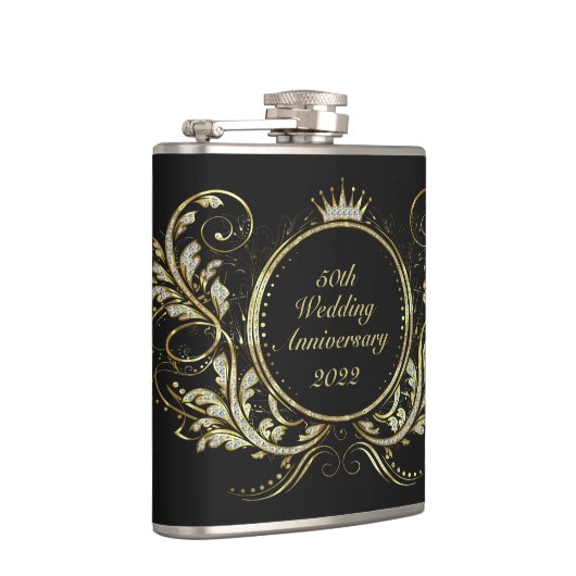 金ゴールドおよび白フェイクグリッターフローラフレーム フラスク (右)