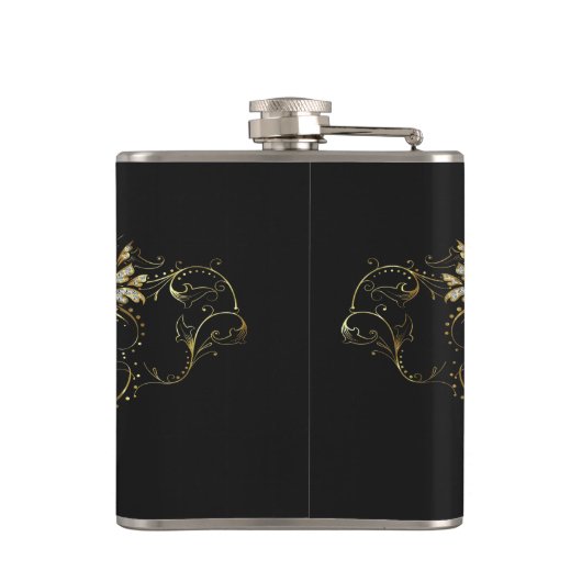 金ゴールドおよび白フェイクグリッターフローラフレーム フラスク (裏面)