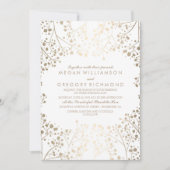 金ゴールドおよび白人のベビーの呼吸花の結婚式 招待状 (正面)