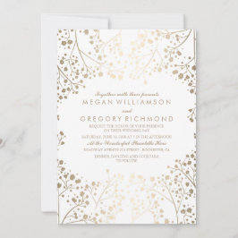 金ゴールドおよび白人のベビーの呼吸花の結婚式 招待状