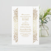 金ゴールドおよび白人の花のヴィンテージの婚約パーティ 招待状 (スタンド正面)