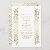 金ゴールドおよび白人の花のヴィンテージの婚約パーティ 招待状 (正面/裏面)