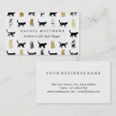 金ゴールドおよび白黒大理石の子猫猫 名刺 (正面/裏面)