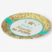 金ゴールドおよび真新しいベビーシャワーのプレートをぽんと鳴らすために用意して下さい ペーパープレート (アングル)