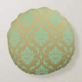 金ゴールドおよび真新しくクラシックなダマスク織 ラウンドクッション (裏面)