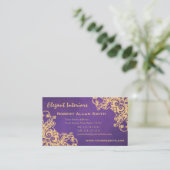 金ゴールドおよび紫色のバロック式のルネサンスのグランジなエレガント 名刺 (スタンド正面)