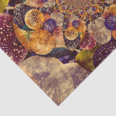 金ゴールドおよび紫色の気球の織り目加工の万華鏡のように千変万化するパターン 薄葉紙 (詳細)