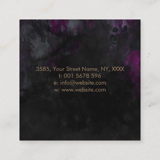 金ゴールドおよび紫色の水彩画の木 スクエア名刺 (裏面)