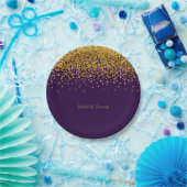 金ゴールドおよび紫色の魅力的な紙吹雪の点 ペーパープレート (パーティー)