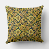 金ゴールドおよび緑の格子垣のはっきりしたな《植物》百日草 クッション (裏面)